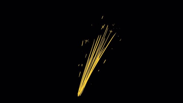 Yellow fireworks with linear sparks on a black background. Animation of simple pyrotechnics in 4K with alpha channel.