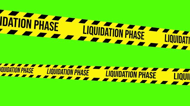 Liquidation Phase: Caution tape, signaling the critical phase of liquidation, stretches across a vibrant green background, emphasizing the urgent need for action.