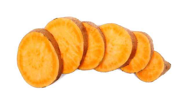 Sweet potato raw isolated on white background, top view