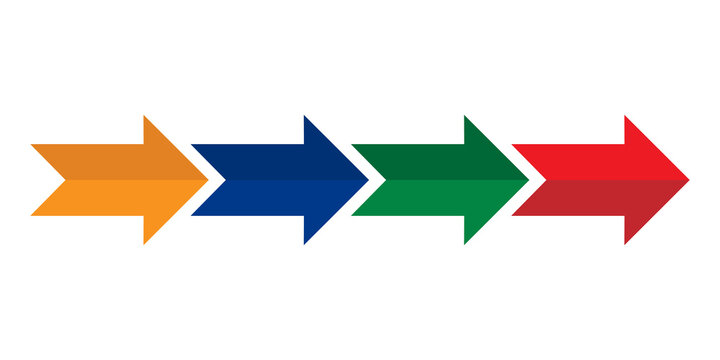 Horizontal arrow chain with overlapping chevron pointers for sequential progression and linear flow.