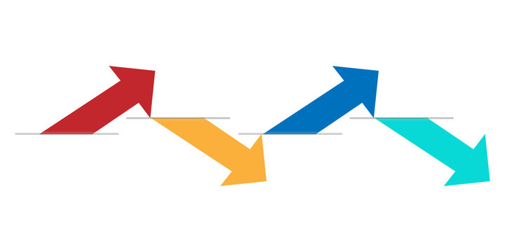 Staggered diagonal arrow path representing fluctuating trends and zigzag progression in data sets.