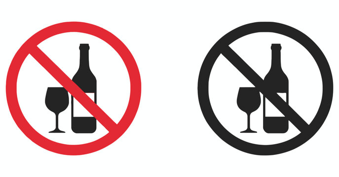 No Alcohol Vector Flat Icon Signs Set Featuring Prohibition Symbols, Drink Ban Icons, Alcohol Free Warning Signs, Editable Minimal Vector Illustration Collection for UI and Print Design