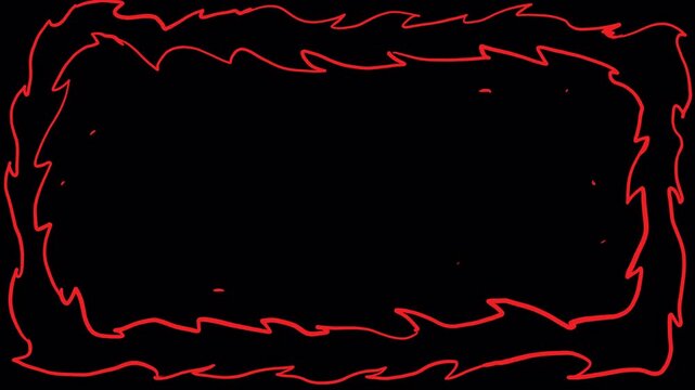 Linear red flames move dynamically on a black background. Stock animation of a fire frame in 4K.