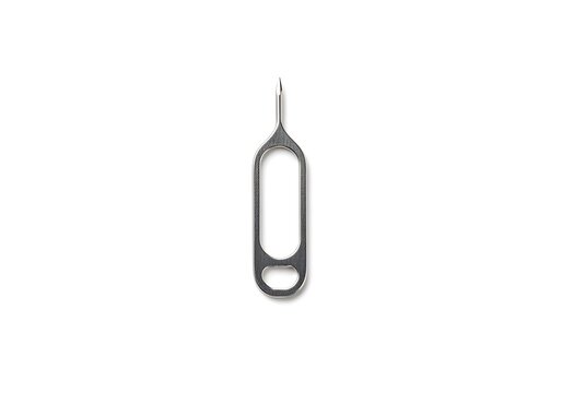 Small metal sim card ejector tool used for opening smartphone trays to replace mobile network chips