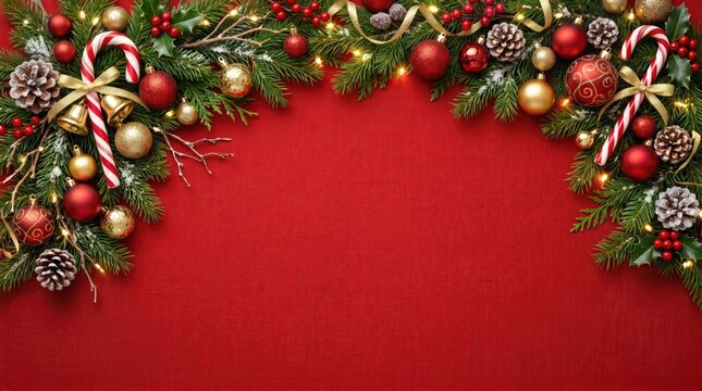 Christmas garland with red and gold ornaments on a red thumbnail social media book cover download 2026 2027 2028 event template 4k download background
