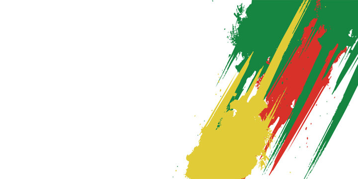 Grunge brush strokes in red, yellow, and green with halftone pattern on white background. Perfect for reggae themes, music flyers, cultural designs, and creative artwork.