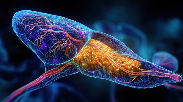 Pancreatitis 3D medical anatomy illustration, inflammation of human pancreas organ, acute and chronic pancreatic disorder, digestive system gland damage, gastrointestinal pathology, pancreatic enzyme 