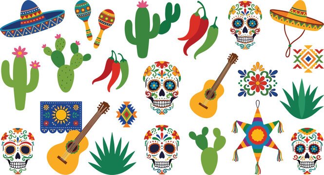 Mexican fiesta and Dia de los Muertos elements for celebration and culture