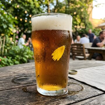 야외테이블 위 물기맺힌 맥주잔에 꽃잎이 붙엇다Petals stuck to the wet beer cups on the outdoor table