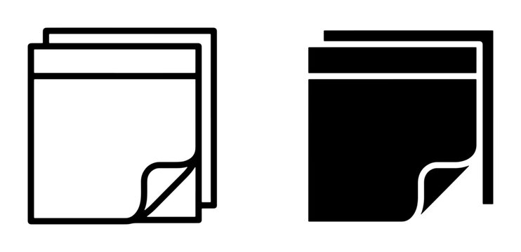 Sticky Notes Icons, Memo Pad Vector Graphics, Paper Reminder Symbols, Set of Two