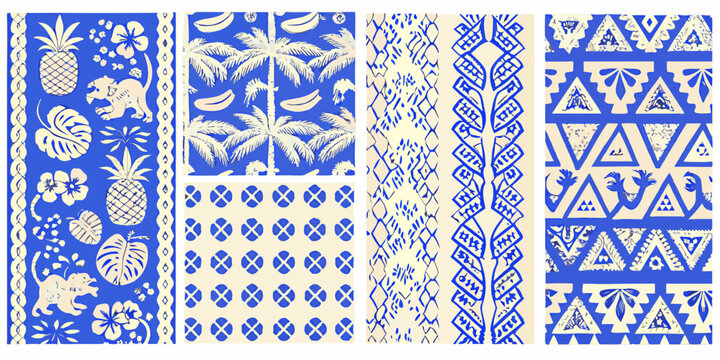 tropical pattern with palm trees pineapples and geometric shapes