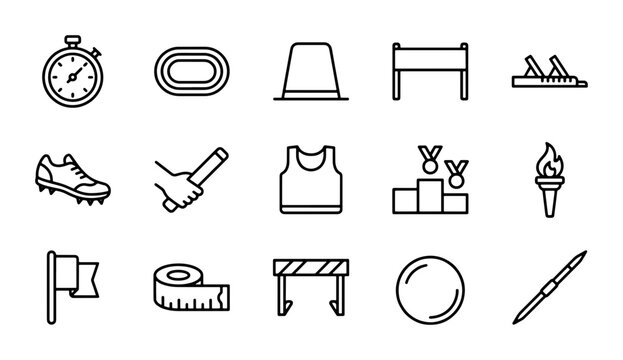 Athletics Track and Field Icons Set, Running Sports Equipment Vector Graphics Collection