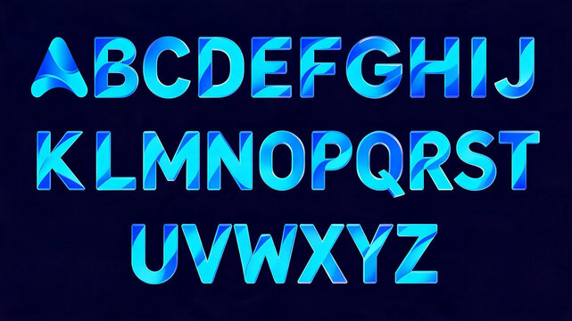 Bright blue glowing electric energy textured uppercase english alphabet a to z letters on a dark background futuristic technology concept science fiction