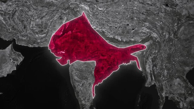 Gupta Empire Map Animation around 500 AD. Documentary, glowing outline, Dark map animation of the Gupta Empire. 4k.