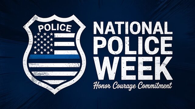 National police week graphic with american flag shield honoring law enforcement and their dedication to service