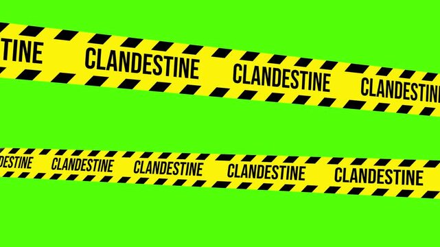 Clandestine Caution: A bold yellow and black hazard tape featuring the word CLANDESTINE warns of hidden activities and secrecy. A striking visual.