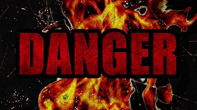 Animated loop video showing a sequence of texts related to the concept of violence, displayed over a changing background of fire on black, emphasizing intensity, emotion, and dramatic visual impact.
