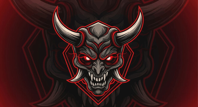 A devilish creature with horns and red eyes.