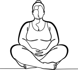 Obraz premium A minimalist black and white line art drawing of a plus size woman sitting in a lotus position.