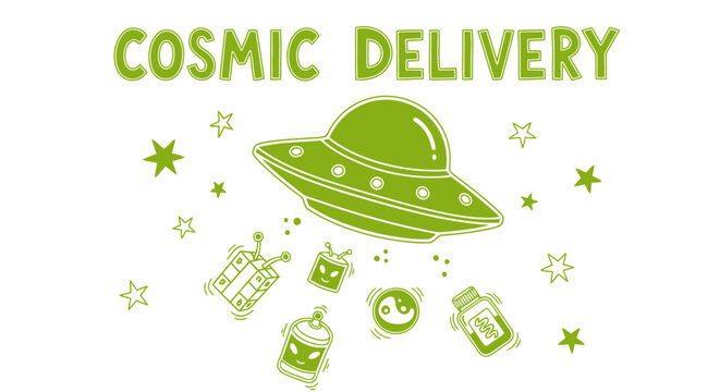 Cosmic Delivery Service Concept With UFO and Space Delivery Robots