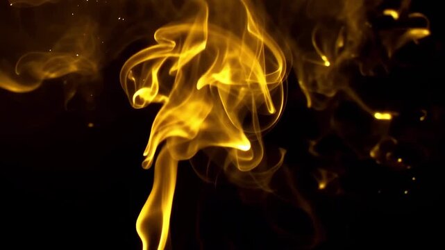 Abstract fiery flames and red heat blaze with smoke in the dark as an isolated burning match creates a hot orange and blue glow against a black background