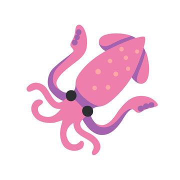 Pink Squid Vector Illustration - Cute Squid Icon