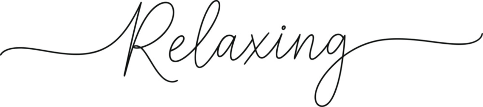 A minimalist black script calligraphy design featuring the word relaxing on a white background.