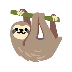 Fototapeta premium Sloth Hanging from Branch Vector Illustration