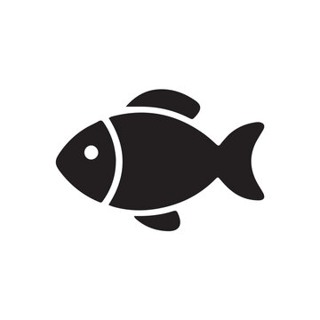 Black fish icon, simple seafood symbol, flat design element, vector illustration