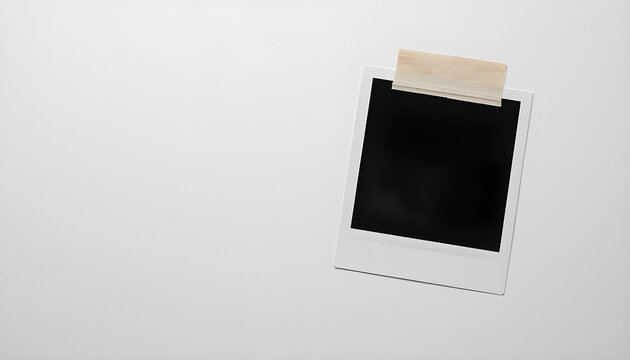 features two blank Polaroid-style photo frames with a white border and a black center, indicating an absence of visible content. The frames are slightly overlapping, with the one on the right position