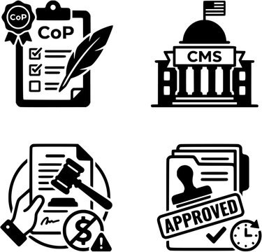 Medical Policy Law & Compliance 4 Vector Set CoP CMS No Surprises Act Prior Auth vector black icons