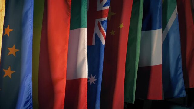International Flags Hanging In Row