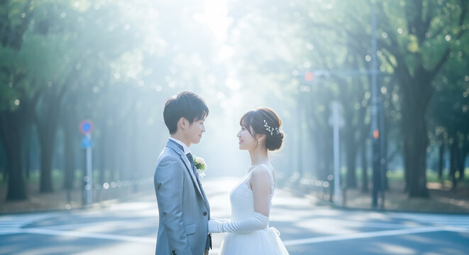 結婚式の前撮りをするカップル ブライダル・ウエディング