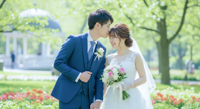結婚式の前撮りをするカップル ブライダル・ウエディング