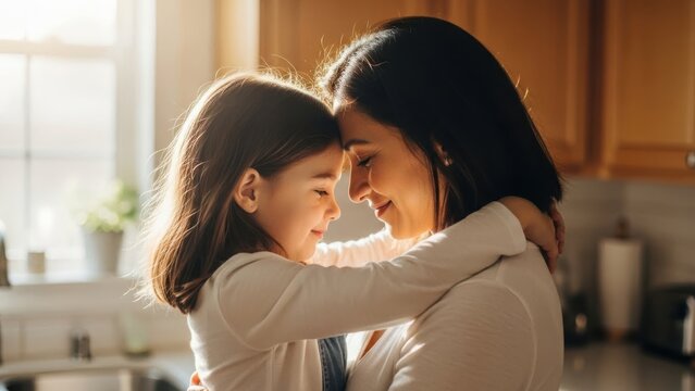 Loving mother embraces daughter cherishing precious family moment