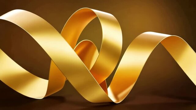 Two gold wedding rings rest elegantly beside a decorative golden ribbon on a clean white background, creating a 3d illustration and a beautiful symbol of love, marriage, and celebration