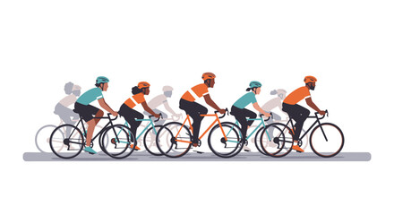 Fototapeta premium Cyclists ride bikes on road during Juneteenth Day event with friends and family in city