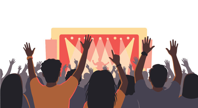 People celebrate Juneteenth Day with raised hands at a vibrant outdoor music festival in a lively summer evening with friends and family.
