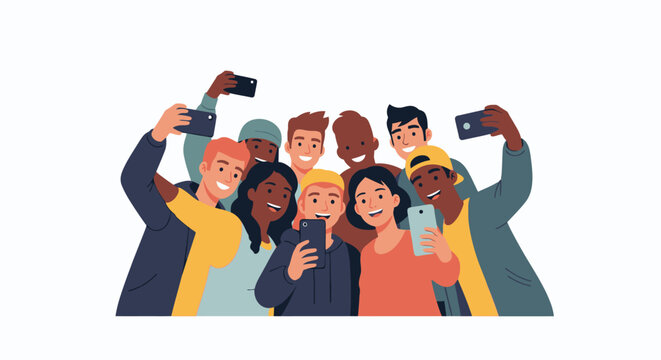 Diverse group of people celebrating Juneteenth Day with smartphones outdoors on a sunny day with friends and family.