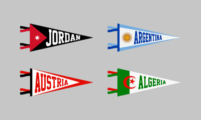 Obraz premium Soccer or Football Team Jordan, Argentina, Austria, Algeria Fan Pennants set. Group J. Retro colors labels. Vintage hand drawn wanderlust style.