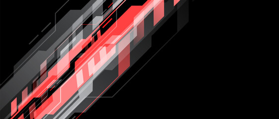 Abstract grey red cyber geometric technology futuristic dynamic design on black blank space background vector © patthana