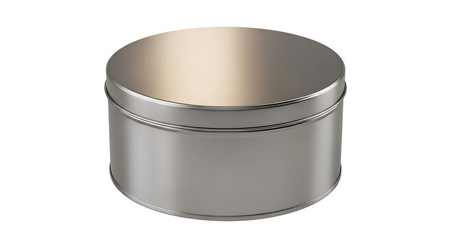 Shiny metallic round container with a reflective lid isolated on a white background for storage transparent background