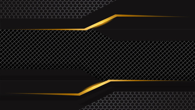 Modern dark metallic background with gold glow lines and honeycomb grill texture, luxury industrial banner.