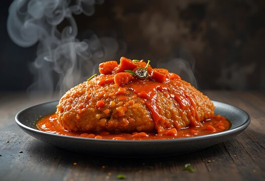 Steaming chuleta de cerdo on a plate. chuleta de cerdo