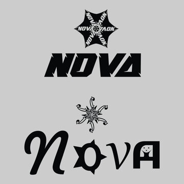 Nova logo set, black vector graphics, starburst designs, typography