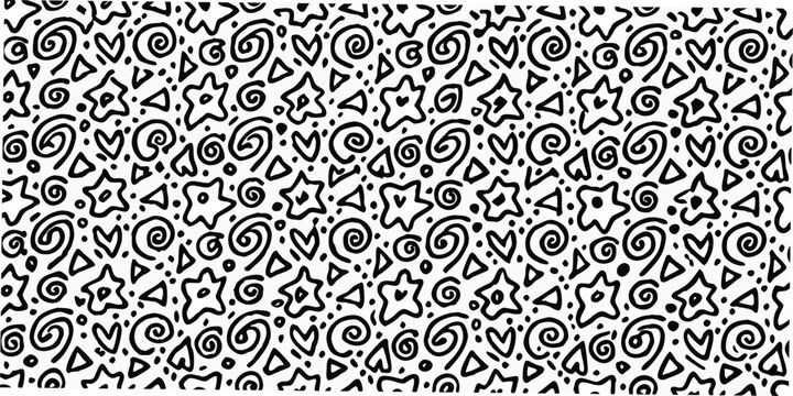 abstract black and white pattern with doodle shapes