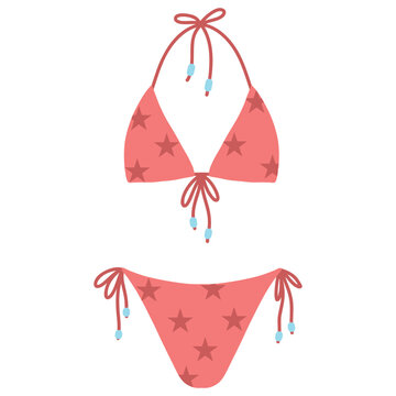 Pink Star Pattern String Bikini, Hand drawn Vector Illustration for Tropical Vacation Design
