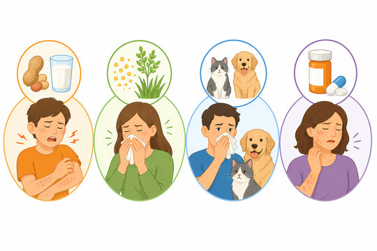 Common allergy types categories illustration