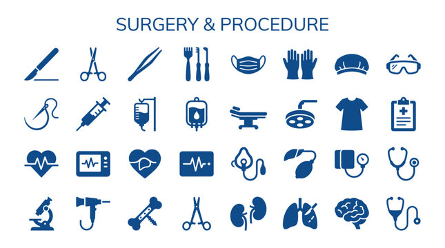 Medical Surgery and Healthcare Icons Collection Professional Medical Equipment and Procedure Symbols for Health and Science Concepts