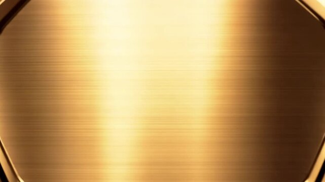 Shiny gold metallic background texture featuring a brushed steel surface pattern with a golden ribbon design on a textured industrial plate backdrop